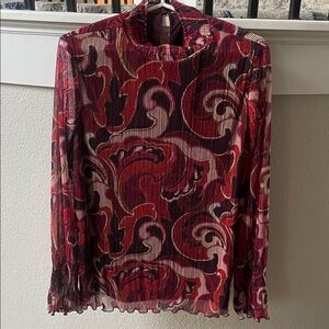 Chico's Red and Burgundy Patterned Blouse